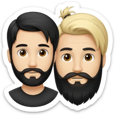 Man with long black hair tied in a tail and beard with a young blond short-haired without a beard sticker