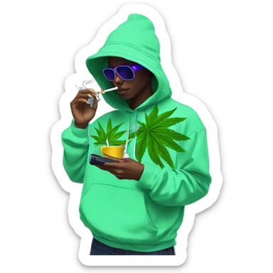 Hemp leaves Multicoloured neon person smoking wearing hoodie dancing hip hop bucket hat tropical Skater fashion aesthetic baggy clothes graphic t shirt 420 sticker