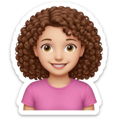 Young girl with curly hair and a pink T-shirt, looking happy  sticker