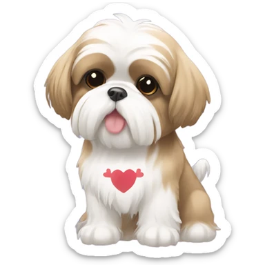 Tan and white Shih Tzu with hearts sticker