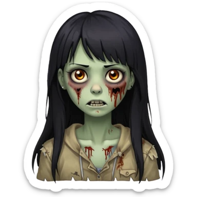Zombie woman with long black hair and bangs, a nose piercing, and brown eyes. sticker