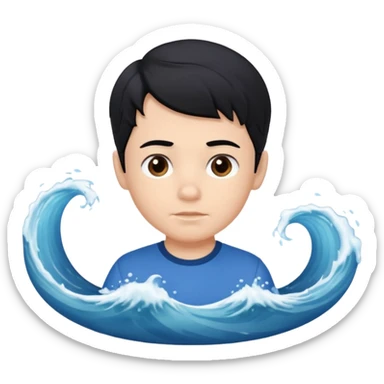 Siyah saçlı saçları öne doğru dalgalı bir şekilde beyaz tenli kahverengi gözlü küçük erkek çocuk sticker