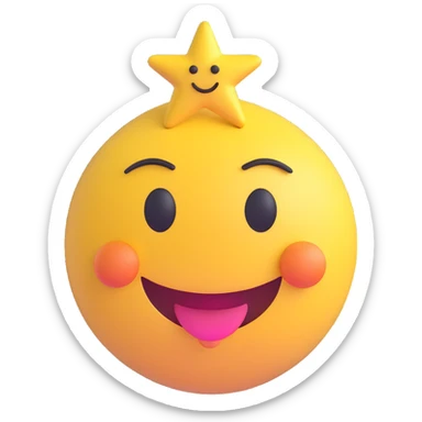 3D smiley emoji, large eyelashes, girly, star-shaped earrings, happy sticker