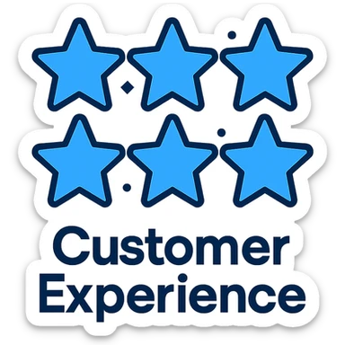 Add the words 'Customer Experience' below the six blue stars with a subtle glow, keep the modern icon style, preserve transparent background. sticker