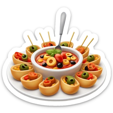 Cinematic Realistic Tapas Dish Emoji, depicted as an assortment of small, flavorful Spanish appetizers rendered with vibrant detail and warm, inviting lighting. sticker