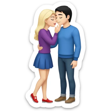 couple kissing black hair man blonde woman full body sticker