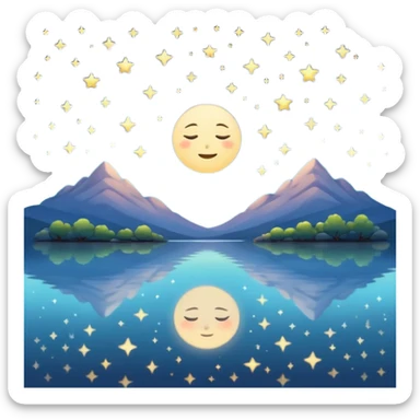 "Design a calming circle emoji for evening reflection. Soft moonlight, gentle stars, peaceful or spiritual symbols. No people - emphasize tranquil colors, night sky elements, and serene christian imagery." sticker