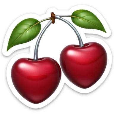 A pair of cherries emoji made of liquid silver chrome, smooth rounded shapes, glossy metallic surface, subtle sensual vibe, luxury sexy aesthetic, iOS emoji style, centered, clean white background sticker