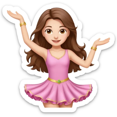 happy white long brunette hair girl with hazel eyes in light pink salsa dancing sticker