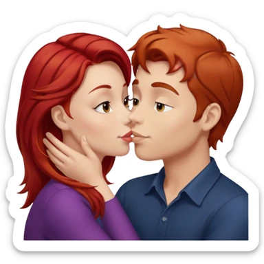 kissy face between brown hair man and redhead woman sticker