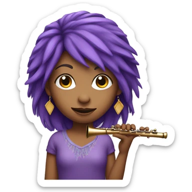 Girl with purple hair holding a flute with a feather in her purple hair sticker
