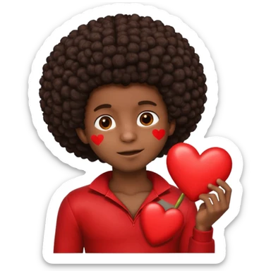 I want a black boy with chocolate skin and an afro holding a heart close to his chest as if to present it to someone he loves. sticker