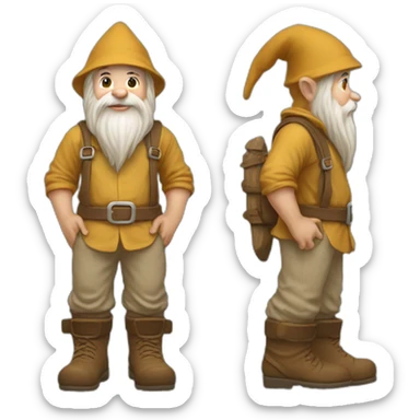 side view of gnome with light tan pants and light tan boots squatting with small log behind him sticker