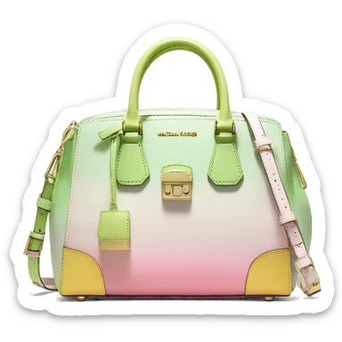 Realistic isolated white with pastel green,pastel yellow,and pastel pink ombre Michael Kors satchel purse without a strap. sticker