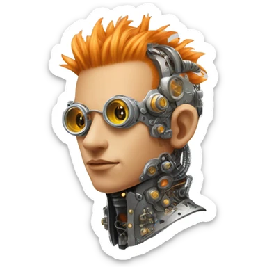 Light orange Mohawk hair male cyborg head with silver steampunk goggles and circuits sticker