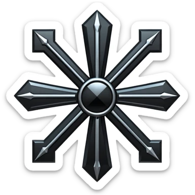 Emoji, dark futuristic cross, symmetrical geometric shape, black metal, gothic cyber aesthetic, minimal flat design, sharp edges, centered, transparent background do not use any other colors but metal and black sticker