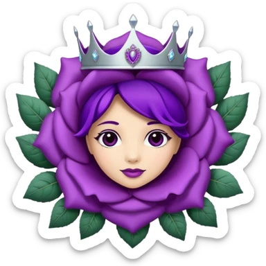 Purple rose with silver tiara and a purple emblem leaf wreath sticker