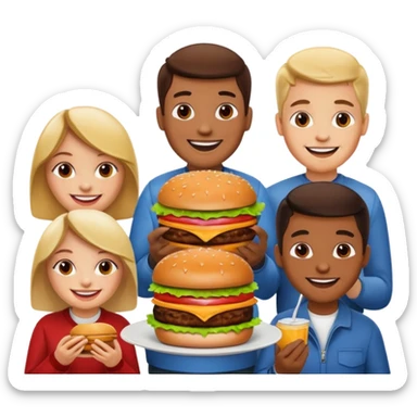 A group of hungry people eating burgers. sticker