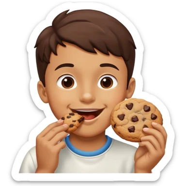 Boy licking a cookie sticker