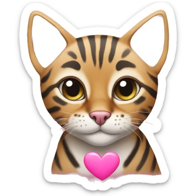 a bengal cat with a pink heart next to it sticker
