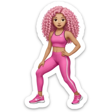 Uma mulher negra da pele clara com cabelo cacheados bem longo até a bunda  sem tanto volume no cabelo e um corpo atlético com roupa rosa  sticker