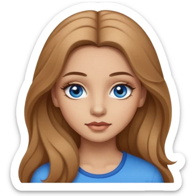 A girl with makeup, long light brown hair, blue eyes sticker