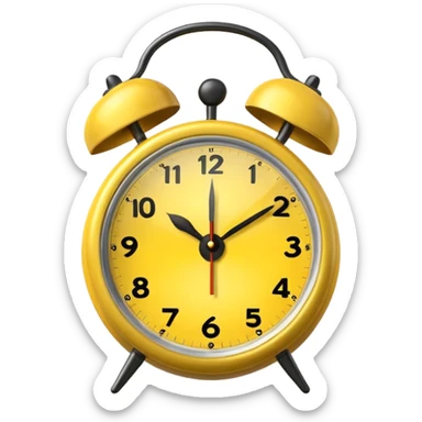 Generate a high-quality image of a generic yellow alarm clock with twin bells on top, classic shape, realistic color and shading, smooth gradient colors, no facial features, no brand marking


 sticker