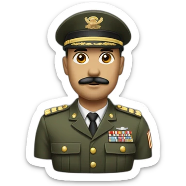 A man with side bangs, a mustache in the form of a square under his nose and a cap with a military uniform sticker