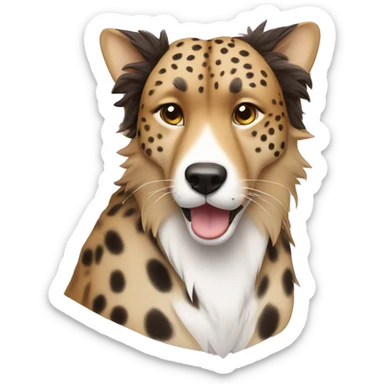 A cheetah wearing a brown bow and chilling with a border collie ￼ sticker