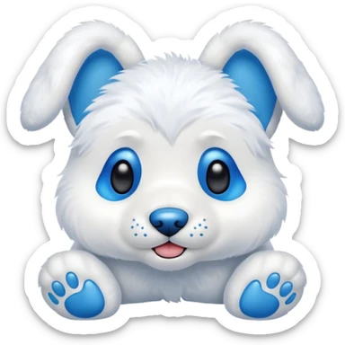 A stuffed animal dog with a blue nose white ears with blue inside the ears blue feat sticker