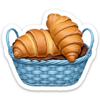 Croissant with poured chocolate in a pale blue wicker basket sticker