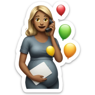 A pregnant woman makes a phone call with balloons in her hands sticker