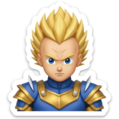 Vegeta in Super Saiyan form, golden spiky hair, intense expression, blue and white armor sticker