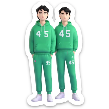 Draw Seong Gi-hun (Player 456), Korean male, messy black hair, green tracksuit with white number 456 printed on chest. sticker