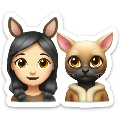 cute female deer and cute female black cat sticker