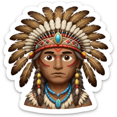 A proud chief with feathered headdress, calm powerful stance, and painted patterns on his face.
 sticker