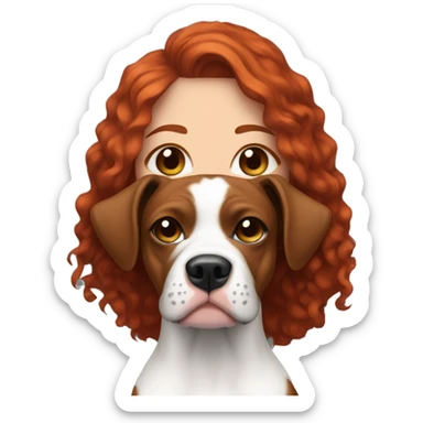 Long Red haired woman with septum piercing holding black and white English Staffordshire dog sticker