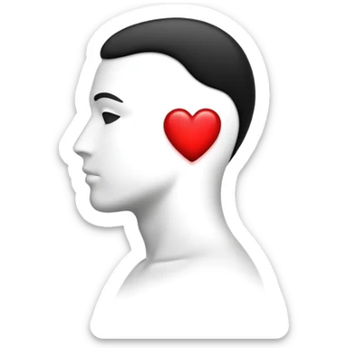 “Minimalist  b&w black-and-white male silhouette with flowing curves, overlaid with a small glowing red heart above the head — symbolizing attraction, inspiration, and transformation through the qualities admired in others.” sticker