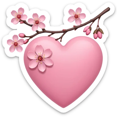 heart with sakura branch and blossoms sticker