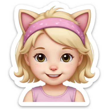 Toddler girl wearing a cat headband and have a cute smile  sticker