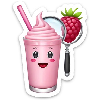 A raspberry milkshake holds a magnifier sticker