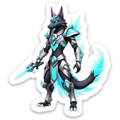 Dark pastel crystallic cyberpunk intricate neon glowing grey white futuristic cyborg-Anubis-Zeraora-Zoroark-fusion (full body) sticker