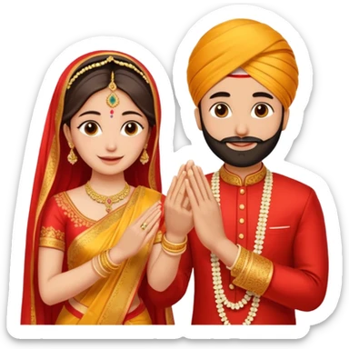 Two hands in a engagement..One hand of groom and one hand of bride. Bride dress - red/yellow saree. groom- light orange punjabi (oonly hands will be visible in the image) sticker