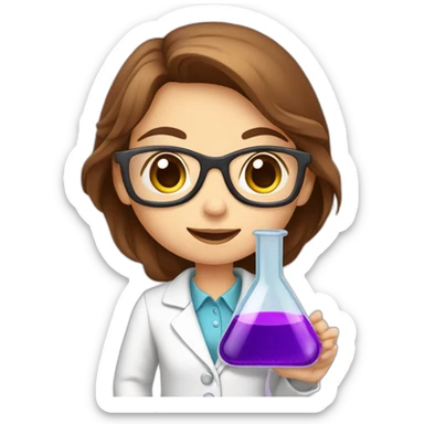 Cute Chemist Lab girl long brown hair chemistry analysis experiment holding purple flask sticker