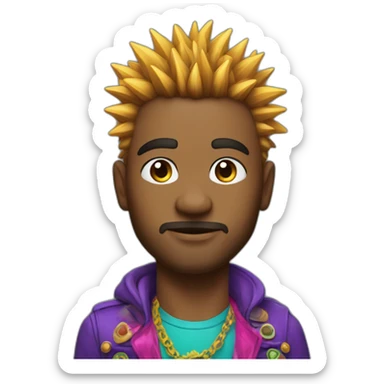 Envision a confident man sporting a vibrant, multicolored costume with spiky, bold hair, exuding a sense of individuality and charisma sticker