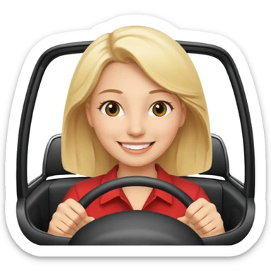 blonde woman driving car. Happy face confidence sticker