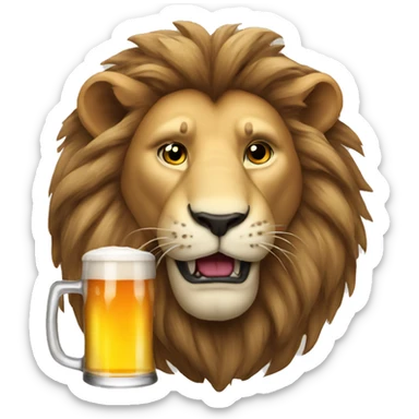 Lion drinking a beer sticker