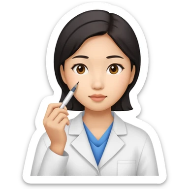 asian woman taking a test sticker