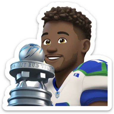 josh allen wearing a number 17 jersey, standing in front of a trophy  sticker