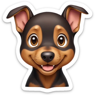 cinematic-comical-doberman puppy-portrait-emoji,-head-tilted-dramatically-with-an-exaggeratedly-amused-expression,-featuring-a-vibrant-black and tan-fur-with-a-lively-sheen,-wide,-expressive-brown-eyes-filled-with-playful-disbelief sticker